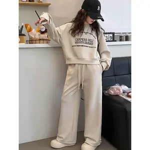 New2025 Girl's  & Long Pants Two-Piece Set - Kids' Letter-Print  with Casual Wide-Leg Pants  Spring & Autumn, Girls Outfit Sets, Girls Clothing, Cute Girl Outfits, Perfect  Outdoor Pumpkin Ghost Toddler Dress T-Shirt for Kids Sweatshirt Pajama Face Tulle