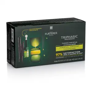 Rene Furterer TRIPHASIC Progressive Anti Hair Loss Treatment - 8 Vials Concentrated Serum for Hereditary, Hormonal Thinning Hair - Drug-Free - Receding Hairline - Leave-In - Sulfate, Paraben, Silicone-Free - 30-Day Supply