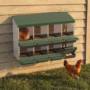 Green Chicken Nesting Box, 8-Hole Roll Away Egg Laying Box with Lid, Heavy-Duty Galvanized Steel Rustproof Design - Easy Egg Collection, Easy Clean (Wall-Mountable Without Bracket.)
