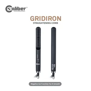 Caliber Gridiron Straightening Comb - Travel Size Ceramic Coated Plate Hair Straightener with Negative Ions for Shiny Hair Smooth Lightweight