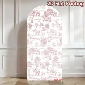 Pink Safari Animal Toile Arch Backdrop Cover for Baby Shower Kids Birthday Party Decoration Elastic Double-Sided Spandex Fabric