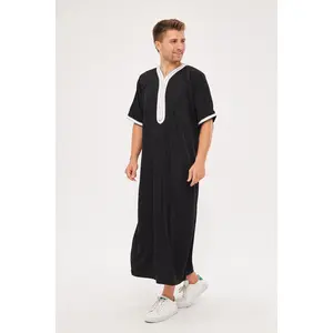Moroccan Short Sleeve Thobe - Black
