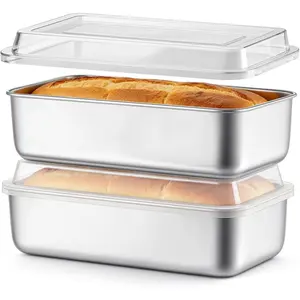 Loaf Pans for Baking Bread, 9 x 5 Inch Stainless Steel Bread Loaf Pan with Lid, Meatloaf Pan Tin for Homemade Bread, Brownies, Meal Prep, Storage, Healthy & Dishwasher Safe - Set of 2