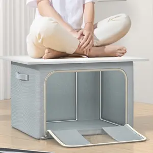 Large Storage Bag with Heavy Metal Frame, Stackable Foldable Clothing Organizer Box, Transparent Window and Zipper Door