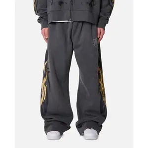 MNML Gold Foil Tribal Sweatpants Washed Black