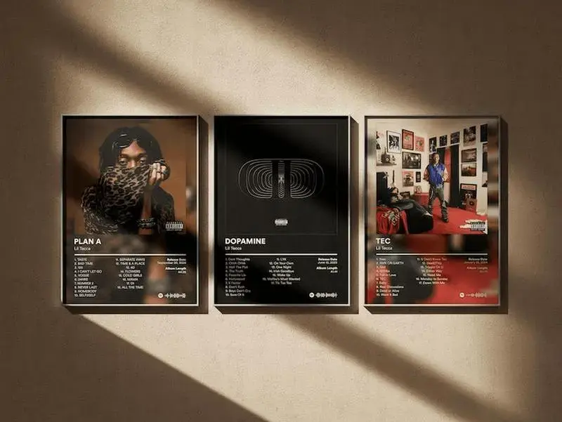 Lil Tecca Poster - Minimal Art Prints - Album Cover Wall Decor Set, Unframe, plan a, dopamine, TEC