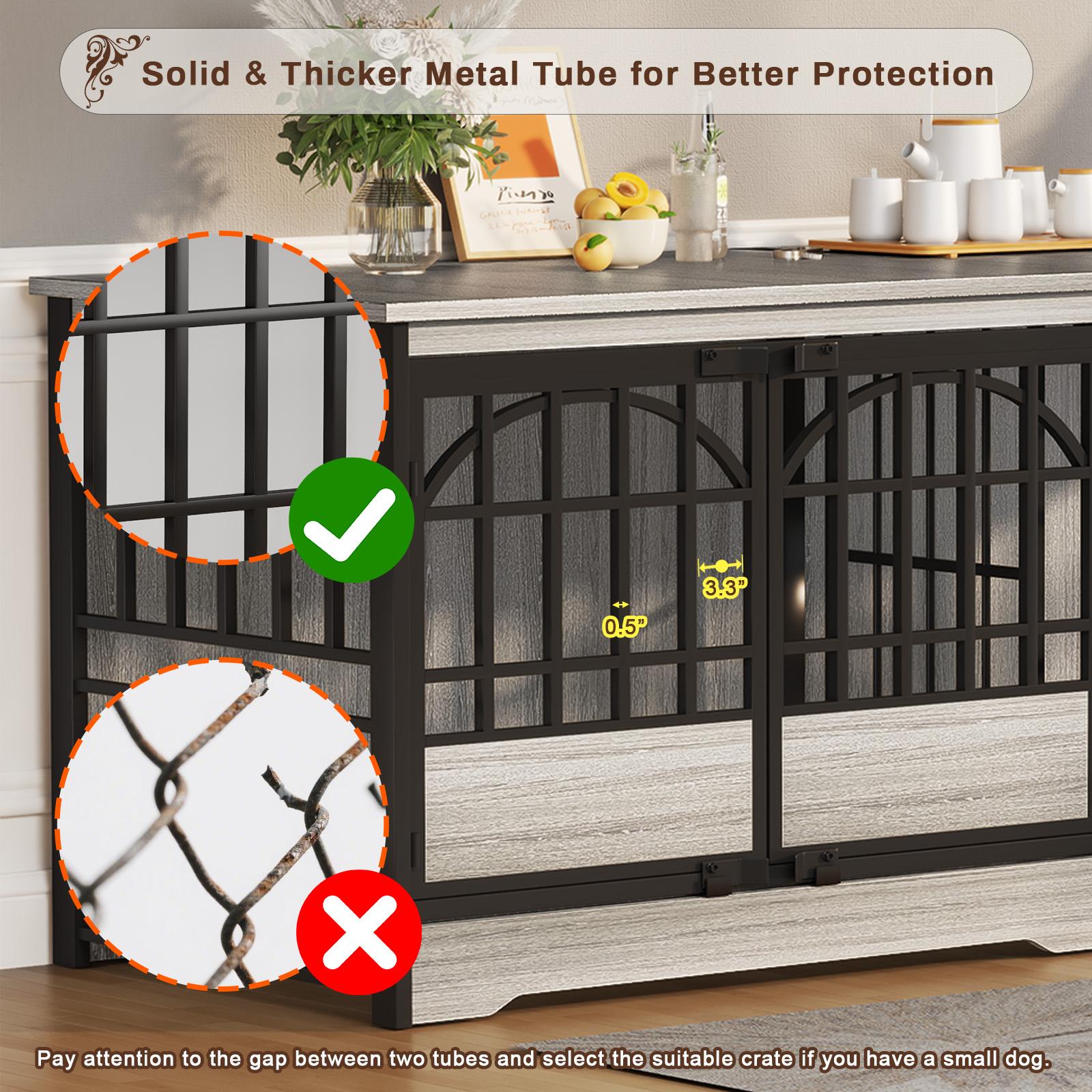 COZPAW 86 Inch Double Dog Crate Furniture for 2 Dogs, Decorative Dog Kennel Indoor TV Stand, Heavy Duty Wooden Dog Cage for Large Medium Dogs Sized Dog Pet House with Divider (Brown)