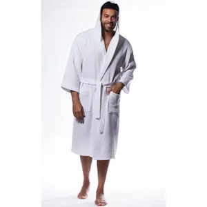 Turquaz Turkish Cotton Waffle Hooded Long Bathrobe Men