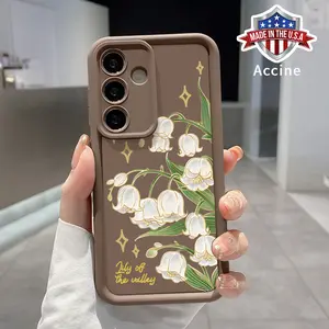 Phone Case Compatible Compatible with Galaxy S23 Ultra S24 Plus S25 S22+ Valley Lily Pattern TPU Lens Protection Durable Soft Cover Gift