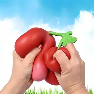 Cherry-shaped squeeze toys for stress relief; squeeze to release pressure.
