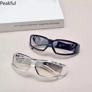 2026 Year-End Clearance Cyberpunk Silver Glitter Sunglasses Square Reflective Frame Futuristic High-Tech Look Trendy Eyewear for Men & Women