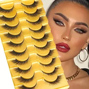 10 Pairs Mango Eye 3D Fluffy False Eyelashes, Makeup, 0.63 Inch Natural Look Full Strip Lashes, Long Tail Extension, Realistic Birth Sense, Eyelashes Set