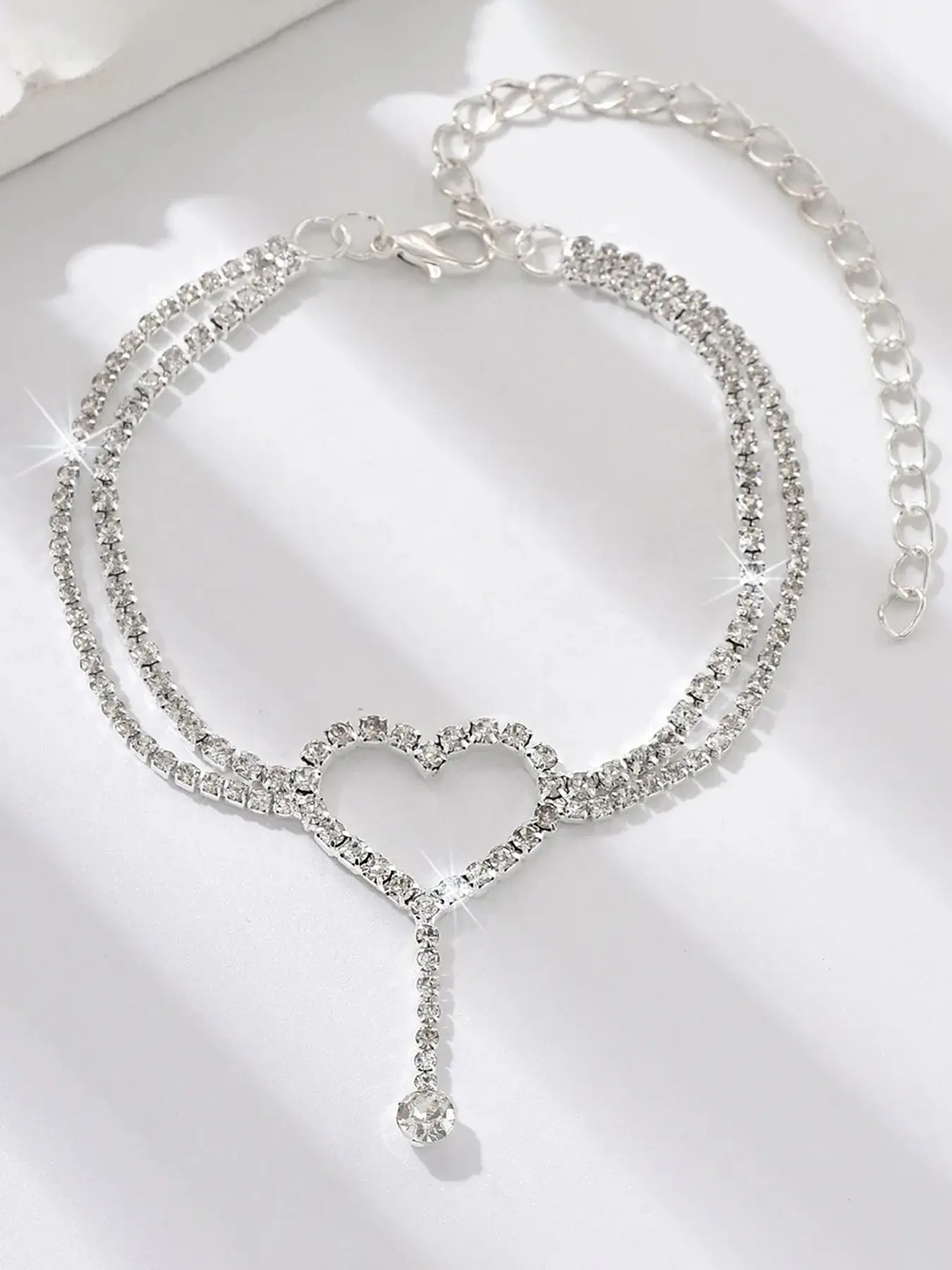 Sparkling Heart & Tassel Double-Layer Anklet — Women's Beach Anklet, Layered Anklet, Vacation Jewelry, Summer Foot Accessory Gift