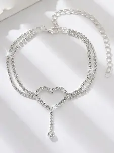 Sparkling Heart & Tassel Double-Layer Anklet — Women's Beach Anklet, Layered Anklet, Vacation Jewelry, Summer Foot Accessory Gift