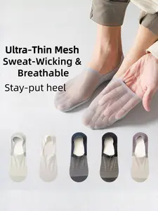 2026 New Men's No Show Socks Ice Silk Mesh & Stay-Put Heel Non-Slip Invisible Socks for Summer Sweat-Wicking Casual Socks Breathable Mesh & Stay-Put Heel Ultra Thin Ice Silk