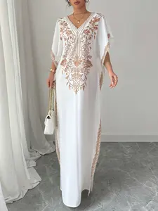 Women's Casual V-Neck Batwing Sleeve Dress, Ethnic Pattern Loose Fit Long Dress for Beach Vacation, Daily Home Wear