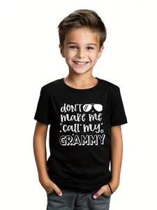 Kids' Cotton Casual Comfy Shirt - Short Sleeve Crew Neck Graphic T Shirt, "Don't Make Me Call My Grammy" Slogan, Fade-Resistant, Medium-Stretch Good Graphic Tee for Grammy Lovers, Graphic T Shirts