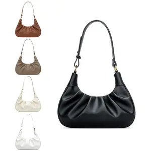 KKXIU Shoulder Bag Crescent Handbag Ruched Purse Underarm Bag Mini Hobo for Women,Detachable Gold Chain Crossbody Bag