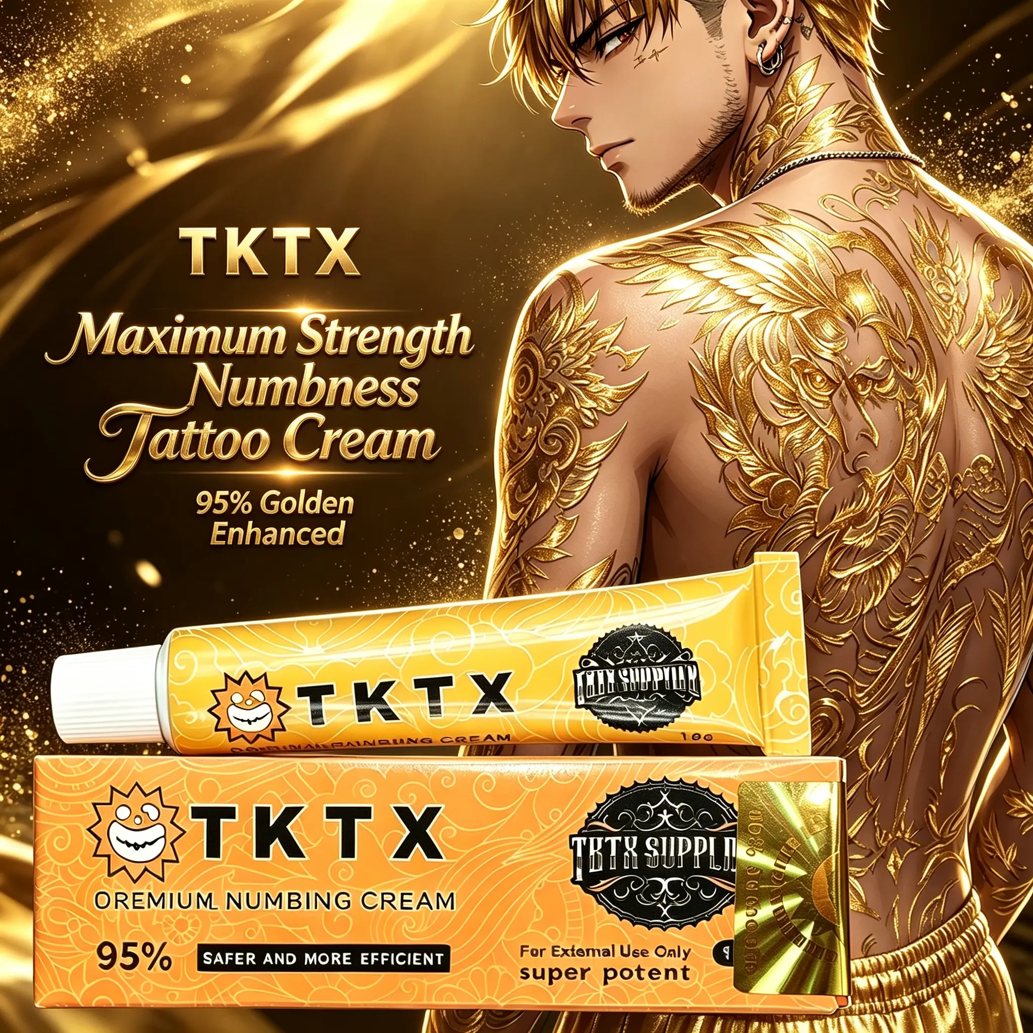 TKTK Maximum Strength Numbness Tattoo Cream 95% Golden Enhanced 6-8Hours Deep Soothing Professional Painless Cream for Tattoo Waxing & Piercing 1/2/3/4Pcs Available