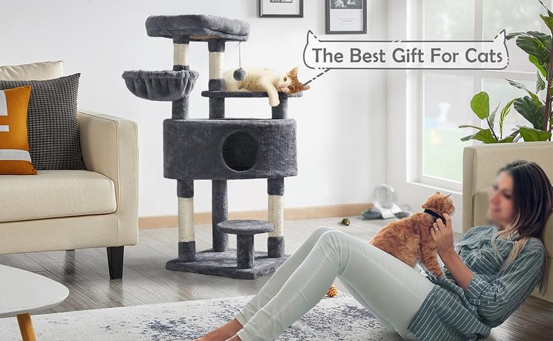 【Valentine Gift】Yaheetech 46″ Height Multilevel Cat Tree Big Plush Cat Condo Scratching Posts for Cats with Perch Platform Basket Condo for Kitten Tower Indoor Cats
