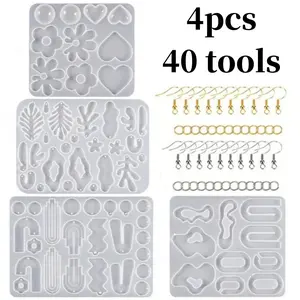 4 Pcs Resin Epoxy Kit Resin Earring Molds DIY Crystal Dropper Mold for Epoxy Resin Fashion Accessories