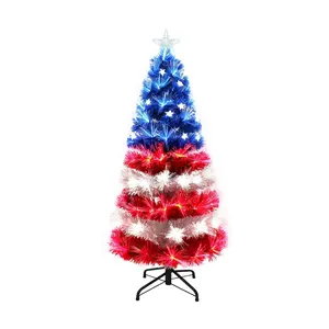 Puleo Pre-Lit 4' Fiber Optic Patriotic Christma s Tree