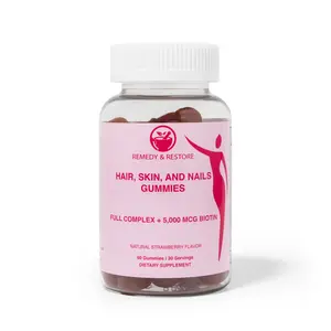 Hair, Skin, and Nails Chewy Gummies by Remedy & Restore – 5000 mcg Biotin + Essential Nutrients for Beauty & Wellness | 60 Gummies