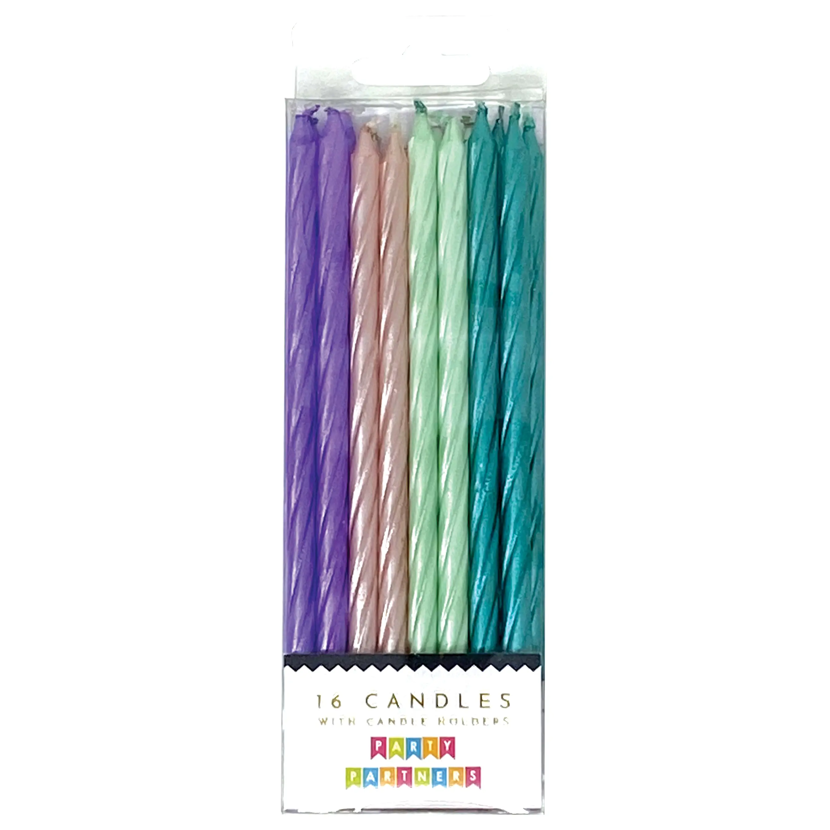 Purple/Teal Pearl Spiral Candles Set Of 16