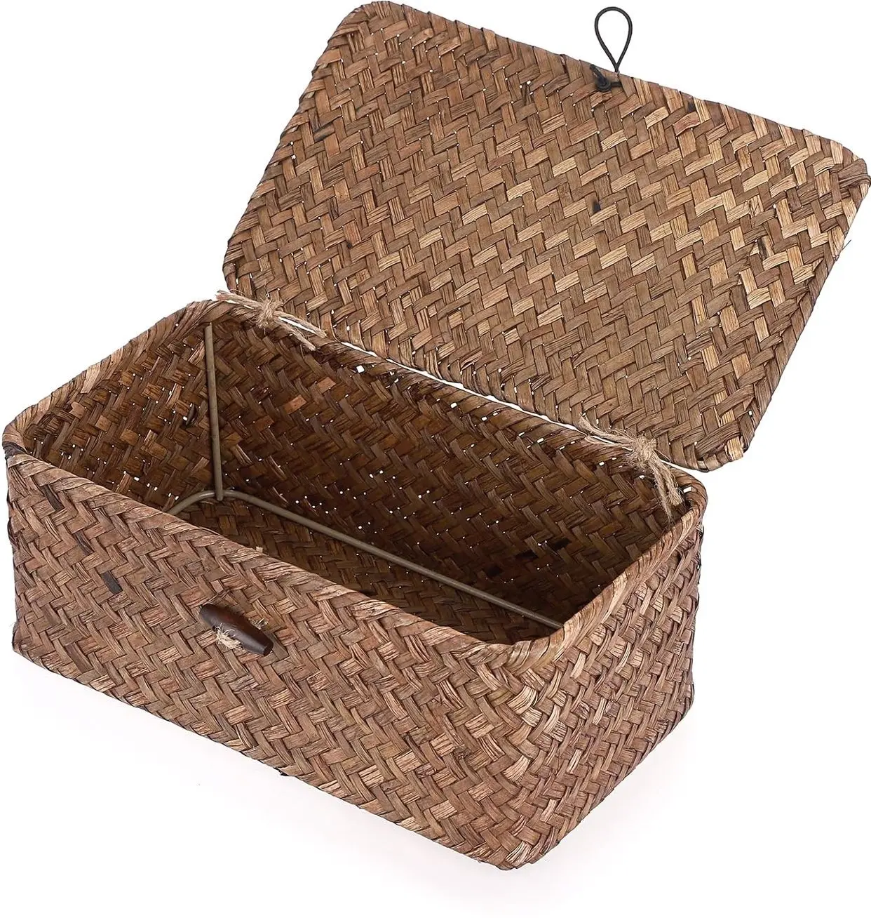 Wicker Shelf Baskets Bin with Lid, Seagrass Storage Boxes