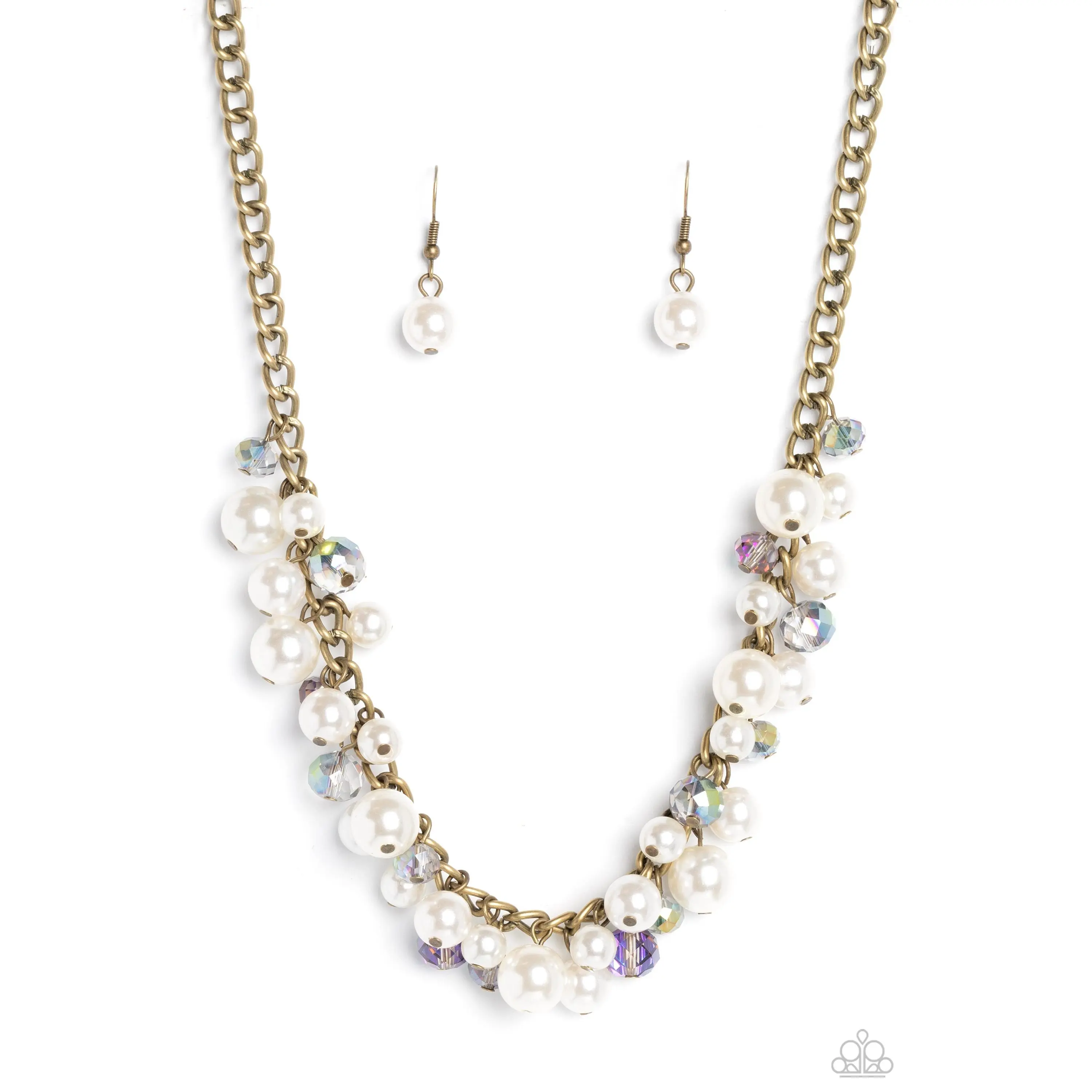 Glinting Goddess - Brass Chain White Pearl Iridescent Bead Necklace - Paparazzi