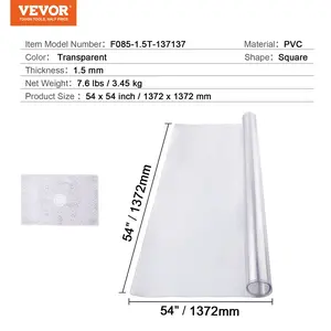 VEVOR Plastic Table Cover, 54x 54 Inch 1.5 mm Thick Clear Table Protector, Square PVC Desk Mat, Waterproof Easy Cleaning Desk Pad Tablecloth, for Office Dresser Dining Room Table Night Stand