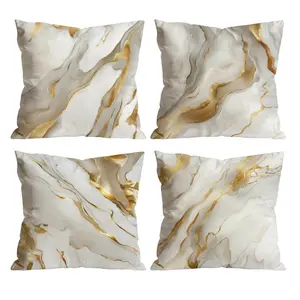 White Gold Marble Throw Pillow Covers Set of 4 | Soft Velvet Cream & Gold Agate Cushion Cases for Living Room, Bedroom, Sofa Home Decor Bedroom Decorative Accessories 0525Y5