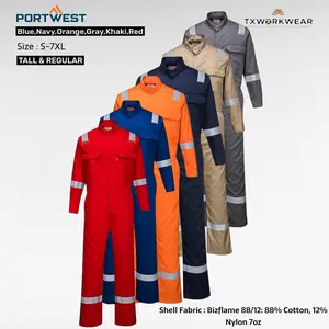 Portwest FR94 Bizflame Plain Fire-Resistant Coverall with FR Reflective Tape, ASTM & NFPA Certified, Navy Large Men's Workwear Uniform