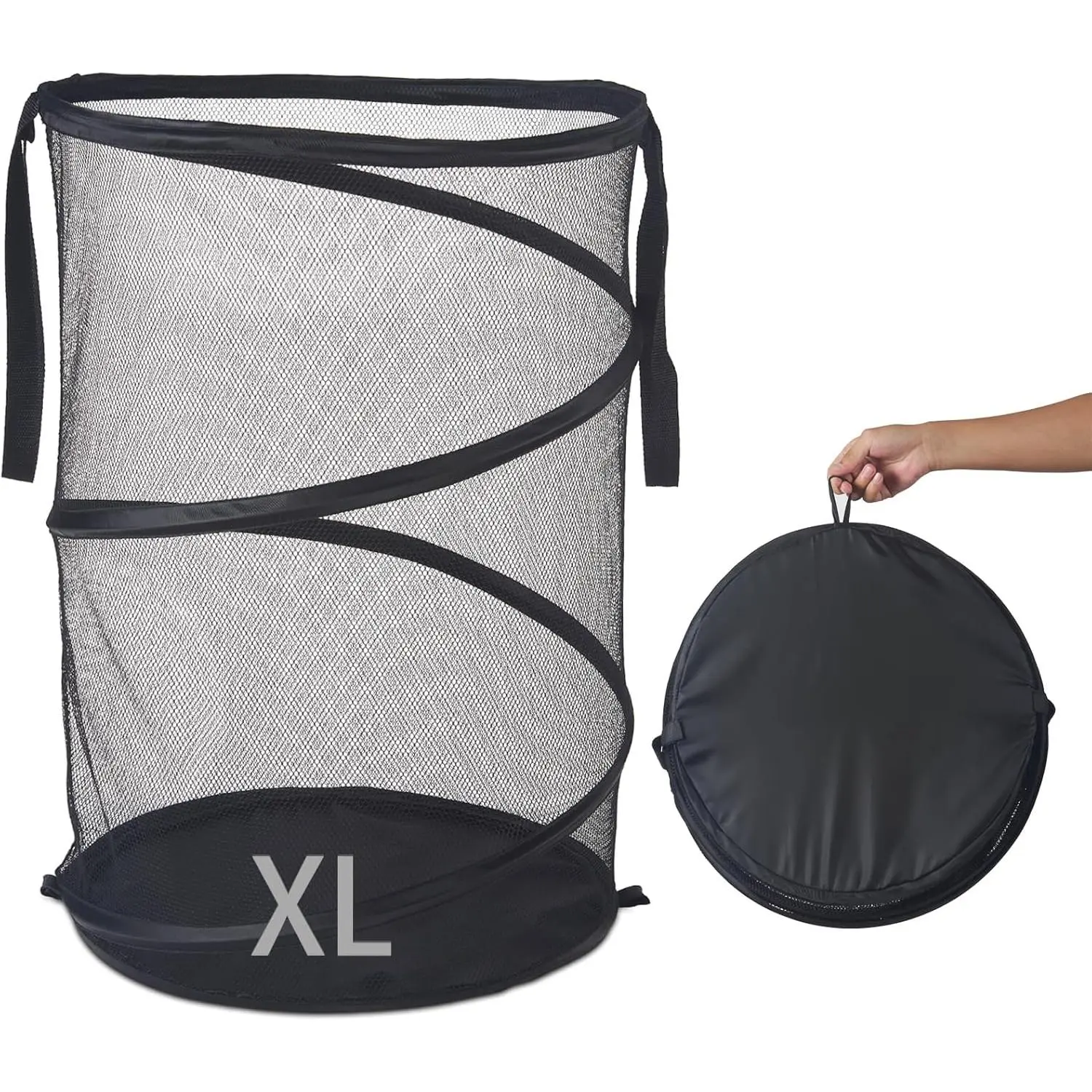 High-Capacity Mesh Popup Laundry Hamper, 115L Extra Large Foldable Collapsible Clothing Storage Basket with Carry Handles, 26H x 18W x 18L (Black) - Machine Washable Home & Party Supplies Storage Solution