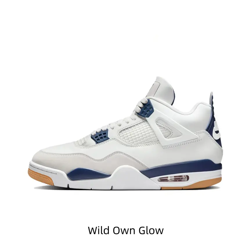 Off-white Mid-top Retro Basketball Sneakers Navy Blue Hardware & Side Trims Light Grey Nubuck Overlays Natural Gum Rubber Outsole Angular Hollow Side Frames Woven Mesh Panels Unisex Vintage Street Footwear