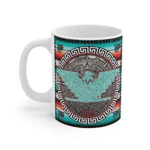 Aztec Huelga Bird Mug, Serape Ceramic Cup, Coffee Lover Gift, Unique Kitchen Decor, Cultural Art Mug
