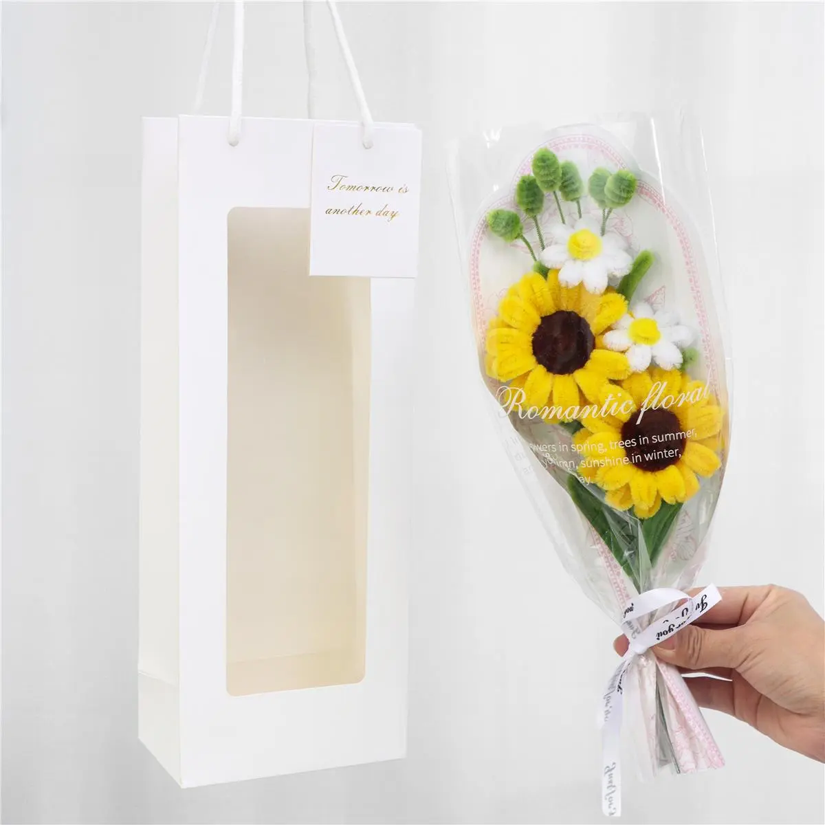 Artificial Flower Bouquet with Gift Box, Handheld Sunflower Rose Bouquet, Decorative Flower for Home Party Wedding Anniversary Festival, Fruit, Artificial Flower Plant