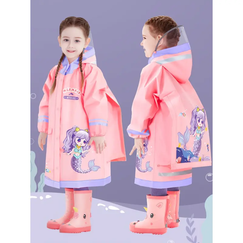 1-2y Girls' Pink Mermaid Print EVA Raincoat