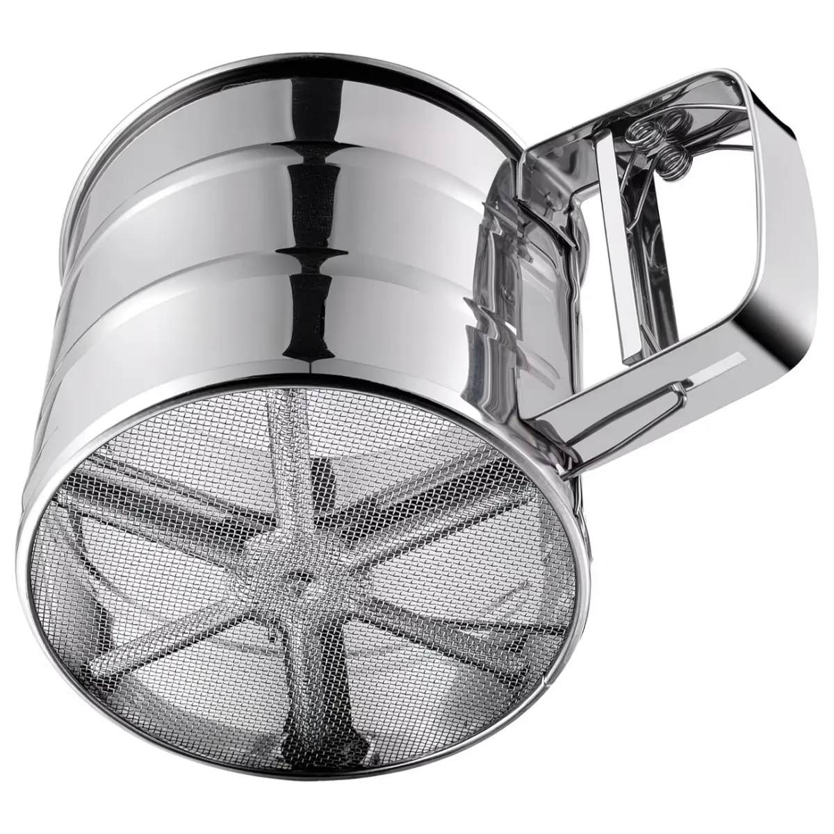 Flour Sifter, Stainless Steel Sifter for Baking, Double Layer Fine Mesh Baking Sifter, One Hand Press Crank Sifter for Powdered Sugar Shaker Duster, Flour Sieve Sifter for Baking Cakes