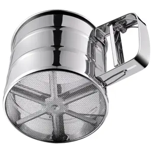 Flour Sifter, Stainless Steel Sifter for Baking, Double Layer Fine Mesh Baking Sifter, One Hand Press Crank Sifter for Powdered Sugar Shaker Duster, Flour Sieve Sifter for Baking Cakes
