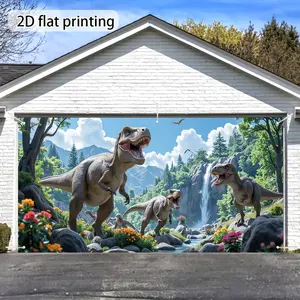 2D flat banner, 1pc, Printing Jurassic Dinosaur Landscape Art Print Garage Door Cover - Stunning Fabric Design, Easy Setup, Perfect for Various Outdoor Events and Celebrations Party banners, Party Decorations Banners wjt