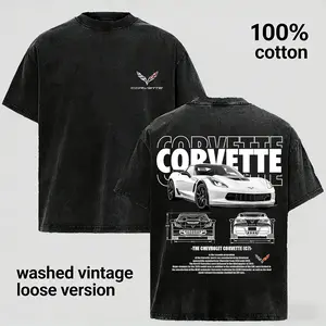 Vintage Washed American Sports Car Graphic Tee | Retro Corvette Style Oversized Muscle Car Shirt | 100% Cotton Y2K Streetwear Classic Auto Apparel for Men & Women