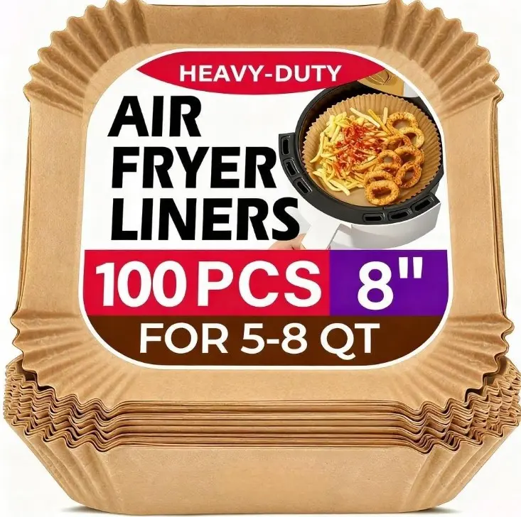 100 pieces of 5-8 inch square air fryer liner, disposable 5-8QT, parchment paper, air fryer liner (square, round, two styles)