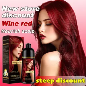 Wine-Red 3-in-1 Liquid Hair Dye Shampoo, Haircare Solution for Gray Coverage, Infused with Ginseng Extract & Herbal Ingredients for Natural Hair Coloring
