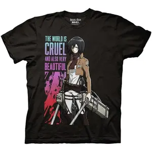 Mens Aesthetic Classic 100% Cotton Soft Attack on Titan Mikasa Ackerman Eren Yeager Print Short Sleeve Menswear T-Shirt, Sports Top for Outdoor Activities