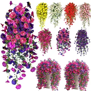 Artificial Morning Glory Vine, 2 Counts/set Fake FlowerVine,faux flower, UV Resistant, Real Artificial Plants,Suitable for Outdoor Home Office Garden Decoration,Suitable for Thanksgiving, Christmas, Halloween,Valentine's Day summerwins