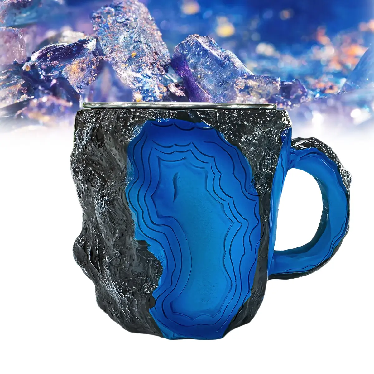 Stainless Steel Coffee Mug with 3D Geode Design, Resin Shell, Irregular Natural Mineral Crystal & Teflon Coating - Traditional Style, Washable Reusable Abs Drinkware for Home, Office, Ideal Christmas Gift, Geode Shape