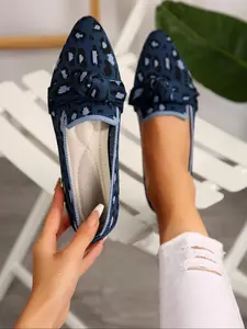 Women's Fashion Leopard Print Bow Decorated Flat Shoes, Casual Comfortable Slip on Shoes for Daily Wear, Lightweight Breathable Footwear for All Seasons