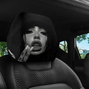 2pcs Dark Gothic Tattoo Girl Print  Headrest Covers,  Interior Decoration, No Filling Material, Easy Installation, Suitable for Self-Driving Road Trips, Trendy and Unique  Accessories, Showcase Your Unique Taste, Refresh Your  Interior with