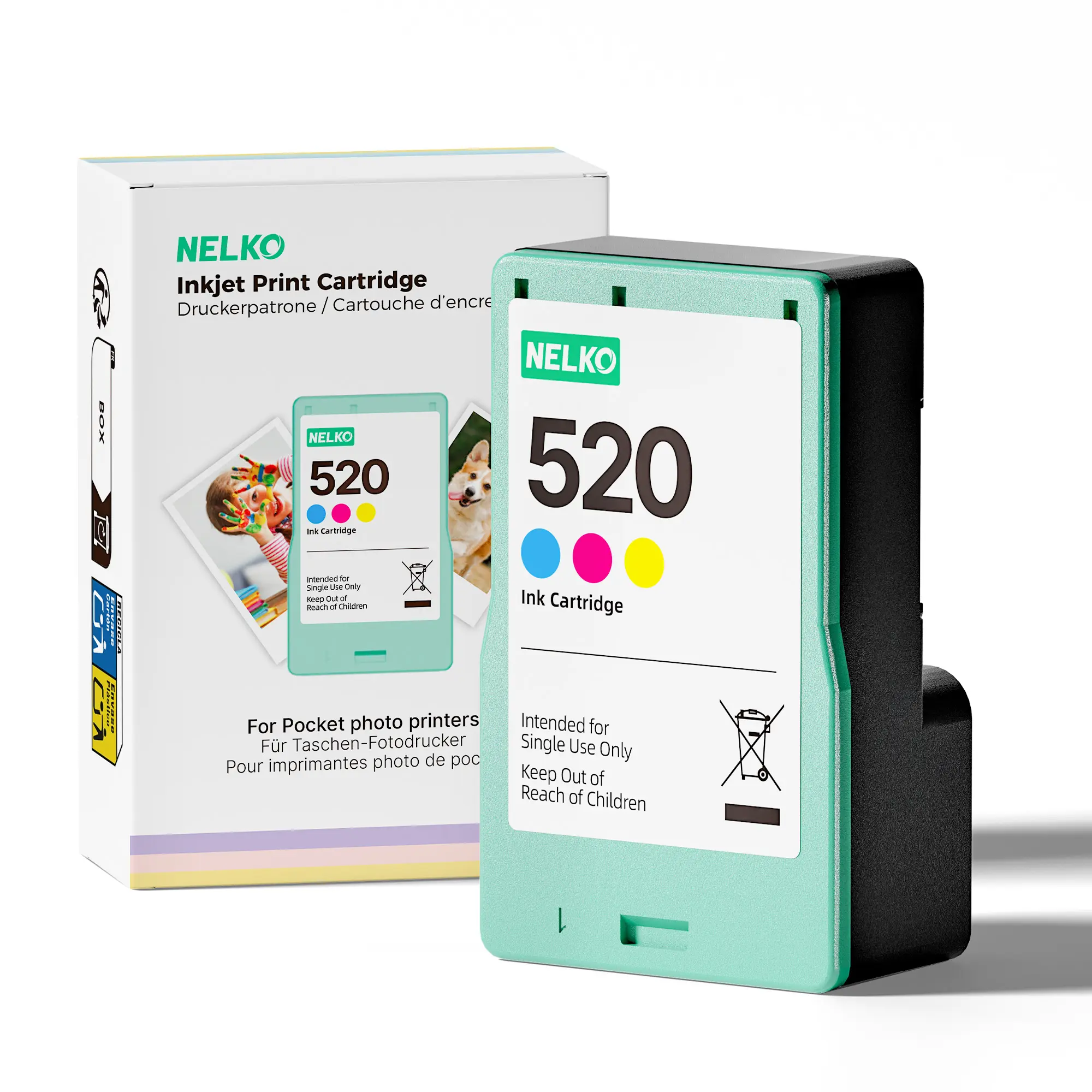 Nelko 520 Ink Cartridges, Compatibility Confirmed Colored Ink Refills for PP01-PP03 Instant Smartphone Photo Printer, 80 Vibrant Prints, High-Yield, Easy to Use, Hassle-Free Printing, Optimal Performance